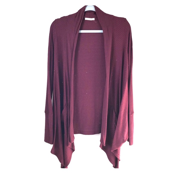 Sweaters - Waffle Knit Maroon Cardigan Sweet Romeo Size L